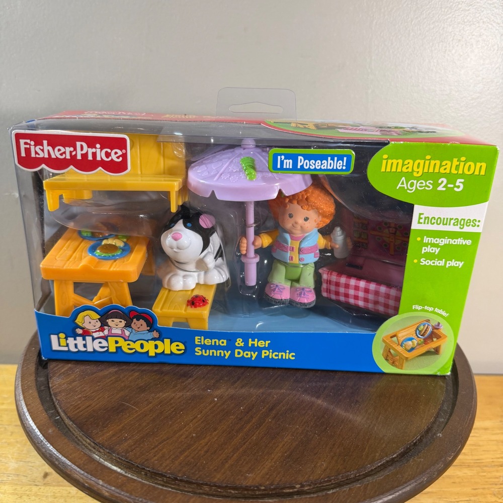 Fisher-Price Little People Elena Sunny Day Picnic Playset Multi Vtg Style New